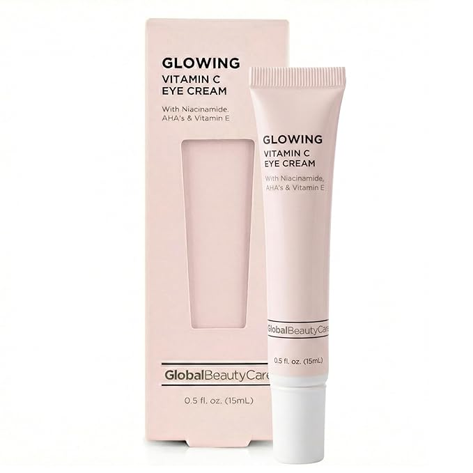 Global Beauty Care Glowing Vitamin C Eye Cream – Radiant Under Eye Treatment to Support Smooth Looking Skin with Niacinamide, AHA & Vitamin E, Antioxidant Care for Dark Circles, 0.5 fl oz (Pack of 1)