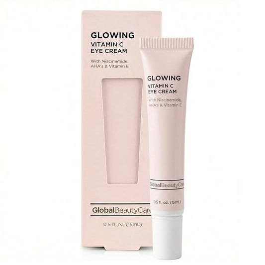 Global Beauty Care Glowing Vitamin C Eye Cream – Radiant Under Eye Treatment to Support Smooth Looking Skin with Niacinamide, AHA & Vitamin E, Antioxidant Care for Dark Circles, 0.5 fl oz (Pack of 1)
