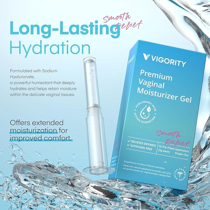 Vigority Vaginal Moisturizer Gel: Long Lasting Relief for Vaginal Dryness, Irritation & Intimate Discomfort with Hyaluronic Acid & Vitamin E – Hormone-Free Feminine Care – 10 Pre-Filled Applicators