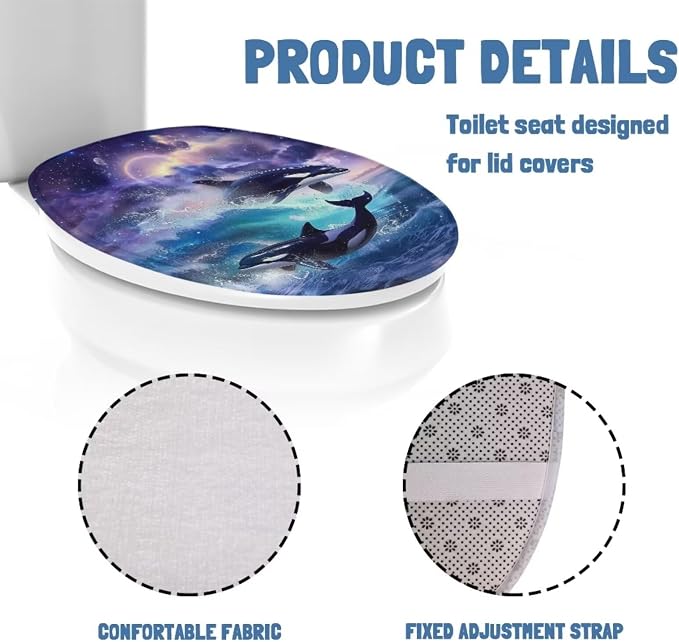 Killer Whale Toilet Cover Seat Moon Fuzzy Toilet Seat Cover Soft Toilet Seat Cover Toilet Lid Covers for Bathroom Accessories Toilet Cover Lid