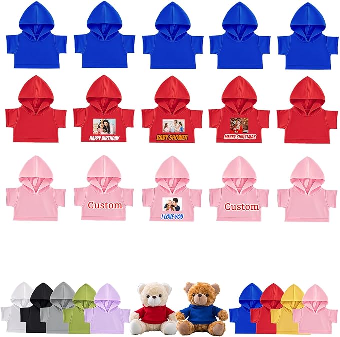 15 Pcs Personalized Teddy Bear Clothes with Name Photo, Custom Stuffed Animal Clothing Fit 8-16inch Stuffed Bears Clothes, Personalized Doll Clothing Make Your Own Plush Doll Shirt