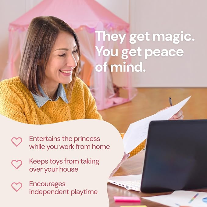 PLAYVIBE Princess Tent - 55 x 53 in, Toddler - Starry LED Lights Kids Tent - Cozy Indoor Playhouse - Portable & Easy Assembly Toddler Playhouse, CGift Idea for Kids & Grandkids