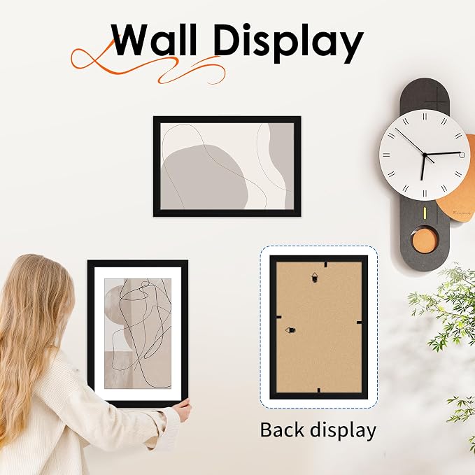 FIXSMITH 8x12 Picture Frame Set of 2, Photo Frame with HD Plexiglass, Display Pictures 6x8 with Mat or 8x12 Without Mat, Black Picture Frames Collage Wall Decor, Gallary Wall Frame