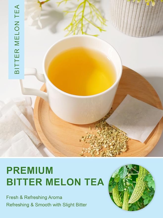 TeeLux Bitter Melon Tea Bags, Pure & Natural Momordica Charantia, Mild & Smooth Taste, Caffeine Free, 100 Count