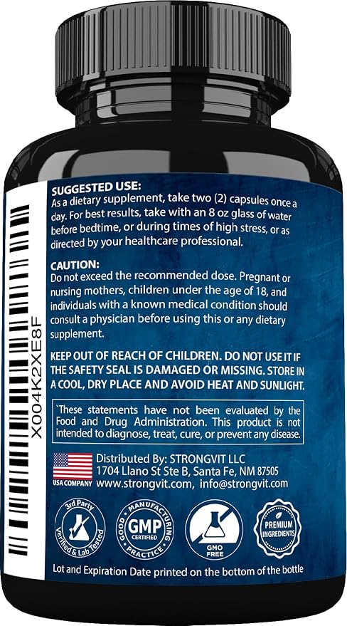 StrongVit Cortisol Supplements for Women and Men with Magnesium, Ashwagandha & L-Theanine. High Cortisol Reducer, Manager, Detox, Lower and Control. Sleep Support & Stress Relief, USA