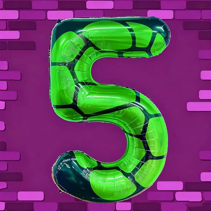 40 Inch Cartoon Turtle Theme Number 5 Foil Balloons Large Mylar 5th Number Balloon Super Green Turtle Themed Hero Video Game Pizza Birthday Party Decorations