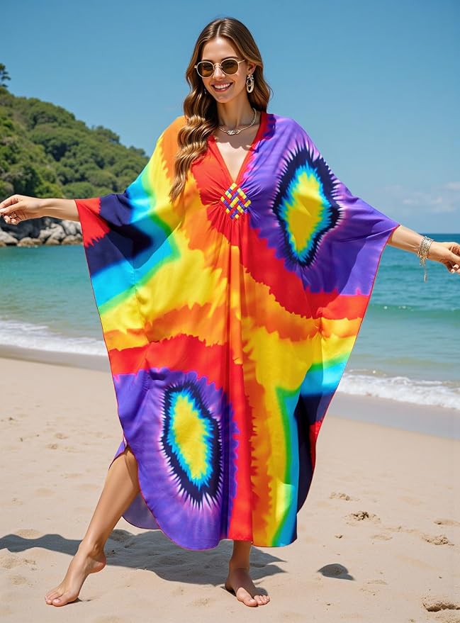 Mumu Dresses for Women Plus Size, Bohemian Kaftan Beach Cover Up Long Maxi Nightgown Soft Loungewear