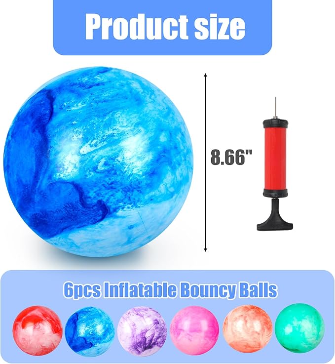 FUTUREPLUSX 6PCS Inflatable Playground Balls, 8.7 Inches Kickball Dodge Ball with Pump, for Kids Indoor and Outdoor Play, Party Favors