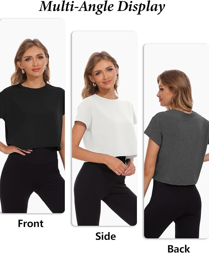 Dalavch 4/6 Pack Women's Crop Top Short Sleeve Athletic Workout Loose Fit | Sports, Exercise, Yoga, Running, Hiking, Gym, Boxy, Baggy, Casual, Tees, Activewear, Cropped, T-Shirts