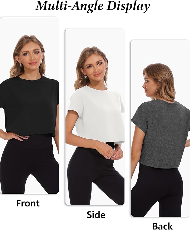 Dalavch 4/6 Pack Women's Crop Top Short Sleeve Athletic Workout Loose Fit | Sports, Exercise, Yoga, Running, Hiking, Gym, Boxy, Baggy, Casual, Tees, Activewear, Cropped, T-Shirts