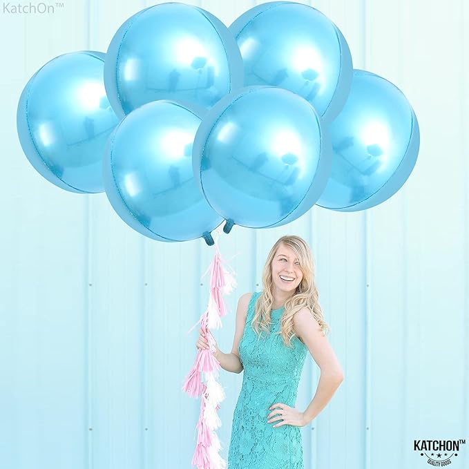 KatchOn, Light Blue Foil Balloons - 22 Inch, Pack of 6 | Light Blue Metallic Balloons | Baby Foil Balloon for Gender Reveal Decorations | Shark Theme Birthday Decor | Under The Sea Party Decorations