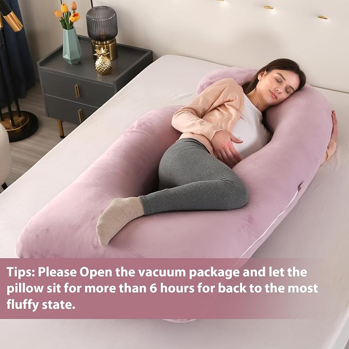 Victostar Pregnancy Pillow,57 inches U Shaped Maternity Pillow with Removable Cover Full Body Pillow Support for Back, HIPS, Legs, Belly (Cameo)
