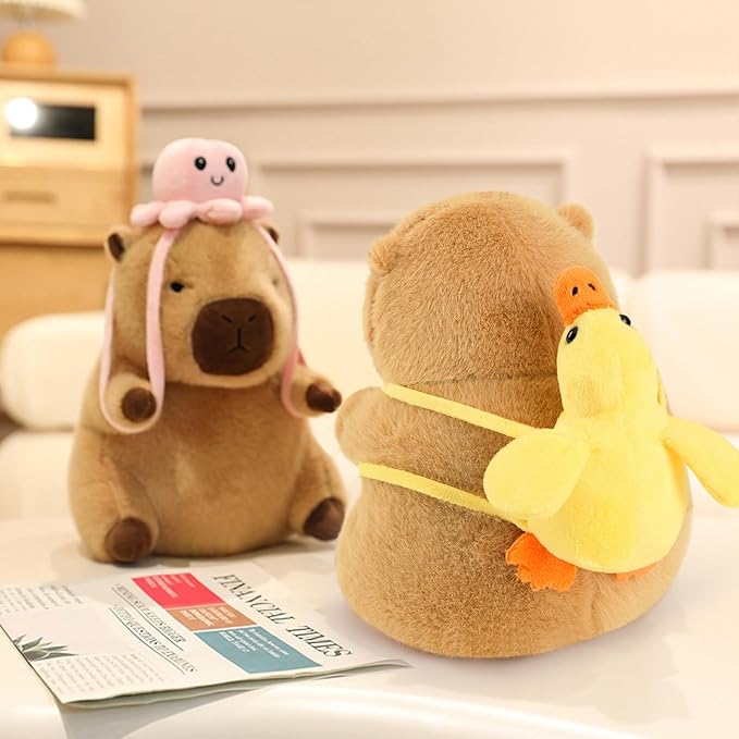 Ditucu Capybara Plush with Yellow Duck Backpack 7.8 inch Cute Capibara Stuffed Animal Soft Plushies Toys Gifts for Kids Brown