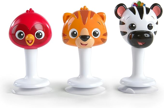 Baby Einstein Rattle & Jingle Trio High Chair Suction Toys Take-Along Musical Rattle Set Age 6 Months +, Multicolor, 3 Count
