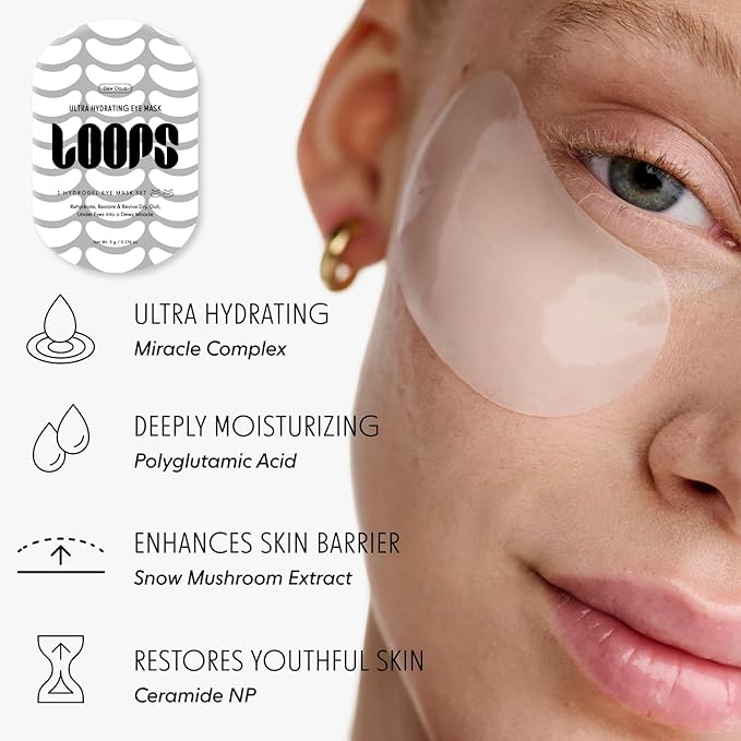 LOOPS Dew Cloud Ultra Hydrating Hydrogel Eye Masks - Hydrates & Replenishes Tired Under Eyes, Helps Reduce Puffiness, Smooths Dryness for Hydrated Look, Moisturizing Under Eye Patches - 5pc