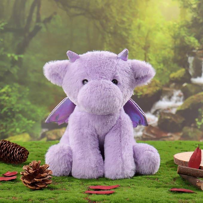 Apricot Lamb Purple Dragon Plush Stuffed Animals for Kids, Soft Cute Plush Toys for Baby Girl and Boy, Fluffy Purple Dragon Purple