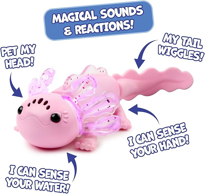 Fingerlings Interactive Baby Axolotl with Inflatable Pool, Alix, Swims and Lights Up in Water, Rainbow Lights Tell Your Mood (Ages 5+)