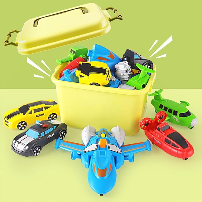 5-in-1 Magnetic Vehicles Playset Toy, Transform to Robot, Mix & Match Assembling Building Action Figures Kit with Storage Box, Holiday Birthday Present for Kids, Boys & Girls 3 4 5 6 7 Year