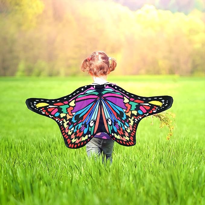 Coopay 9 Pieces Kids Butterfly Costume Fairy Butterfly Wings Masquerade Masks Halloween Girls Dress Up Pretend Play