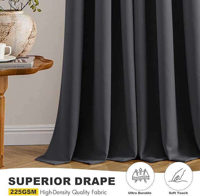 MIULEE Blackout Curtains for Bedroom 2 Panels 40 x 96 Inch Long Dark Grey | Thermal Insulated, Living Room Darkening Grommet Drapes, Noise Reducing, Light Blocking Window Treatments