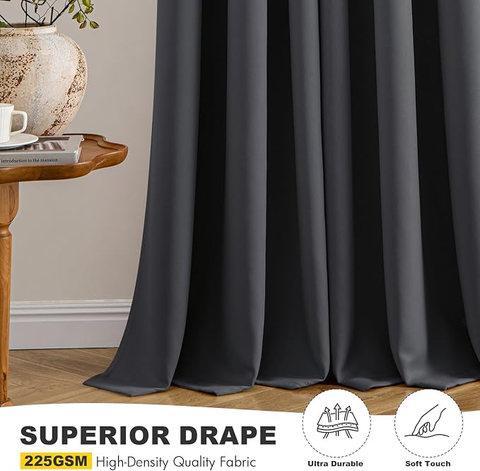 MIULEE Blackout Curtains for Bedroom 2 Panels 40 x 84 Inch Long Dark Grey | Thermal Insulated, Living Room Darkening Grommet Drapes, Noise Reducing, Light Blocking Window Treatments