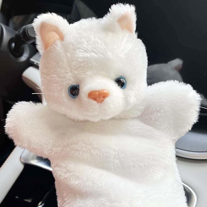 Cat Hand Puppets Kitten Plush Animal Toys Dolls for Kids Imaginative Pretend Play Storytelling White