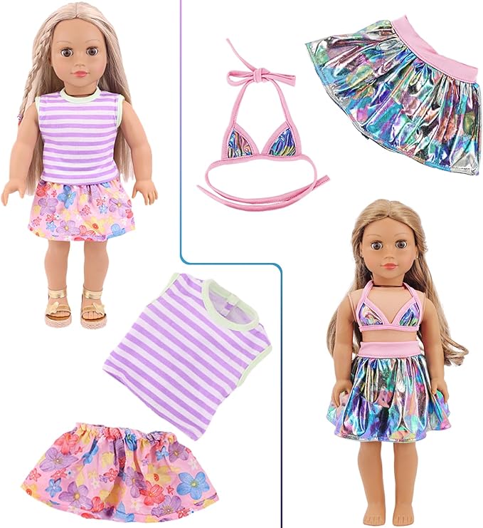 K.T. Fancy 10 Sets American 18 Inch Doll Clothes and Accessories Include Doll Clothing Dress Fit for 18 inch Dolls ( No Doll )