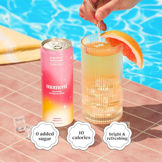 Moment Adaptogen Drink (Shark Tank) - Calm, Clarity & Relaxation with L-Theanine & Ashwagandha - Non Alcoholic Drinks for Adults - Sparkling Botanical Soda - 0 Sugar 0 Caffeine - 12 Pack 11.5 fl oz