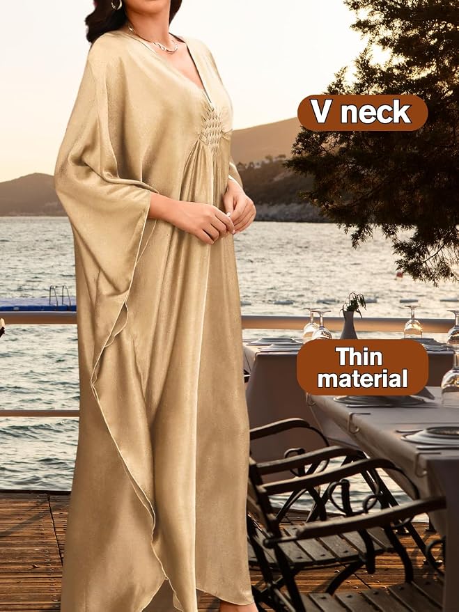 ChiaoLezhee Print Moo-Moos for Women, Kaftan Cover-Up Dresses, Sexy V-Neck High-Slit, Beach Pool-Party Coverups Muumuu Plus