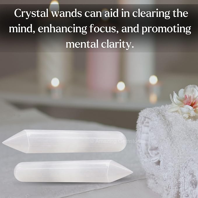 Amazing Gemstone Selenite Crystal Wand Massage Stick - Pelvic Wand Gua Sha for Adults - Crystals and Healing Stones Massage Wands for Adults Gifts (Pointed)