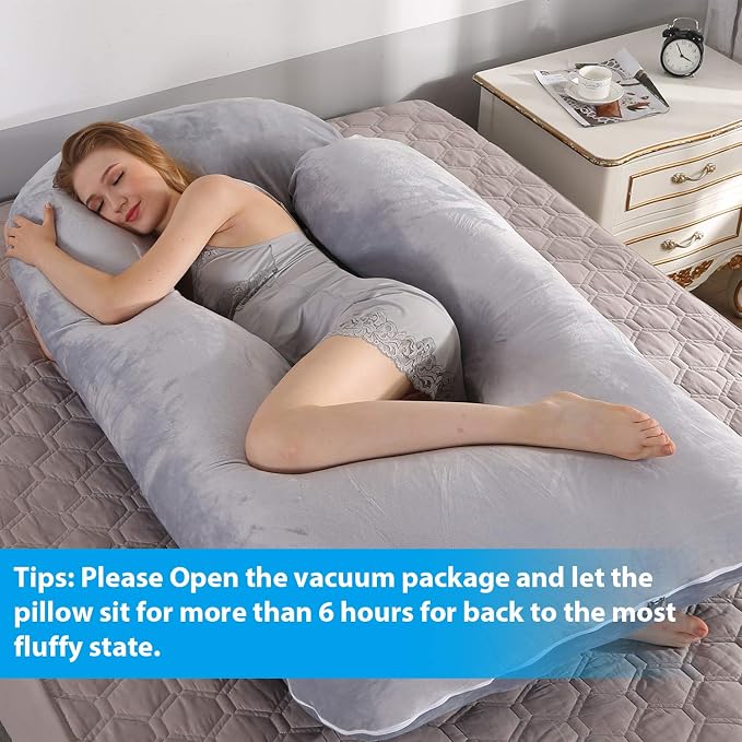 Victostar Pregnancy Pillow,57 inches U Shaped Maternity Pillow with Removable Cover Full Body Pillow Support for Back, HIPS, Legs, Belly (Dark Gray)