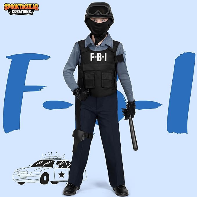 Spooktacular Creations Police Costume for Kids, FBI Cop Costume, Halloween Dress Up, Role-Playing, and Pretend Play Party