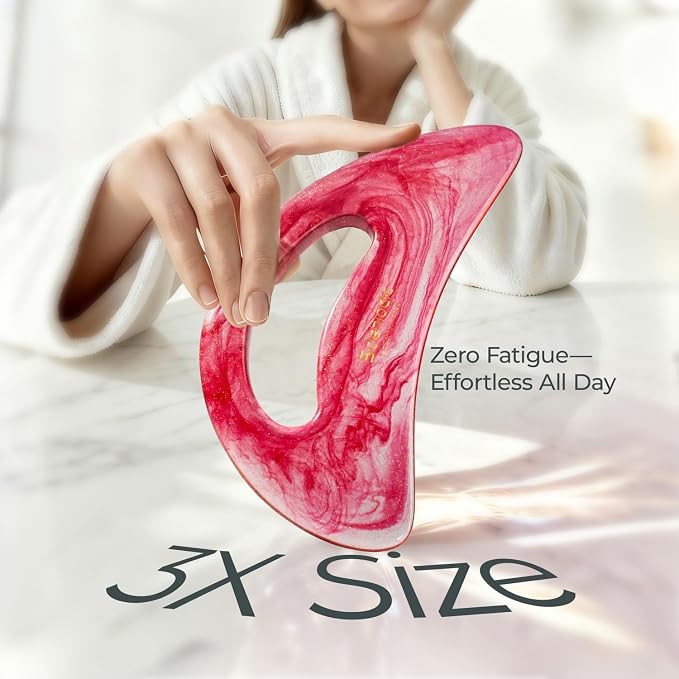 Scienlodic Gua Sha Massage Tool with Handle (Resin) Larger Guasha Body Scraping Tool for Back Legs Neck Massage, Lymphatic Drainage, Cellulite Remove - Large Red