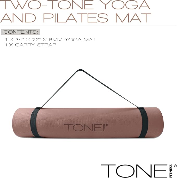 TONE Fitness Yoga Mat 1/4" Thick Non Slip Exercise & Pilates Mat for Home Workouts with Carrying Strap | Multiple Options