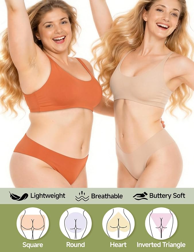 Seamless Thongs for Women No Show G-String Thong Breathable Cotton Panty Liners Underwear for Yoga Workout Gym