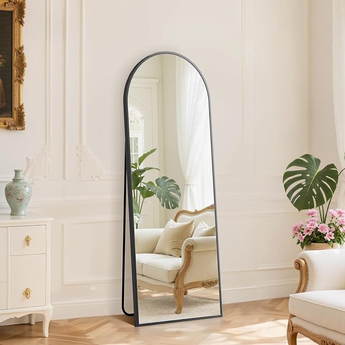 DUMOS 59"x16" Arched Full Length Floor Mirror, Full Body Standing Mirror with Aluminum Frame, Shatter-Proof Nano Glass for Modern Simple Home Decor, Hanging or Leaning, Black