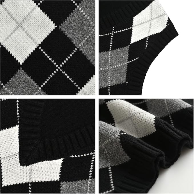 Women's Sweater Vest,Y2K Sleeveless Pattern Preppy Style Knitted Crop Tank Top for Girl