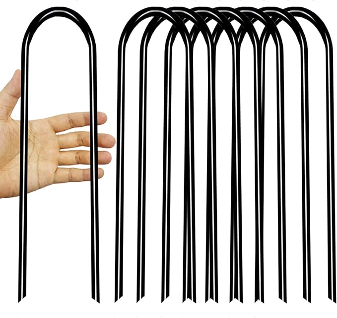 10inch Trampoline Stakes Heavy Duty Trampoline Parts Wind Stakes U Type 8pcs Ground Anchors High Wind Galvanized Steel Anchors for Trampoline Camping Tent Garden (Black)