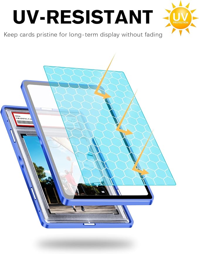 Magenetic Trading Card Slab Protector - Premium Aluminum Graded Card Showcase, Graded Slab Protector with UV-Resistant Tempered Glass, Personalized Slab Bumper for Collectors, Light Blue