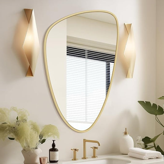 Asymmetrical Mirror, Irregular Wall Mirror, Wall Mirrors Decorative for Bedroom Living Room entryway Hall, Wall Mirror for mid Century Modern Decor 31" H x 20" W, Gold