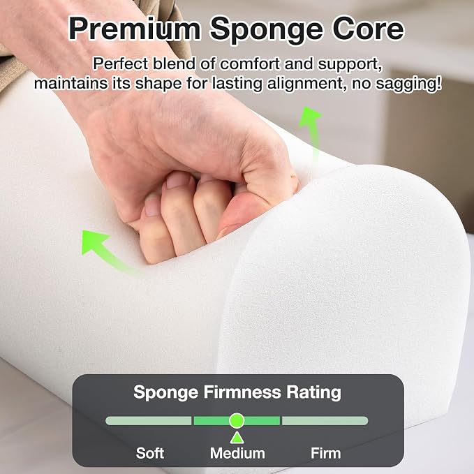 Noverlife 3/4 Round Massage Table Bolster Pillow with Strap Handle, 26 x 6 x 6 in PU Leather Massage Bolster for Under Legs, Cozy Positioning Support Pad for Knee Neck Back Pain Relief - Black