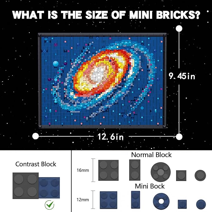 Art The Milky Way Galaxy Building Set, 3D Wall Art Building Kit for Decor, DIY Space Decor with Display Stand, 2438 PCS Mini Bricks Creative Gift for Adults Kids 14+