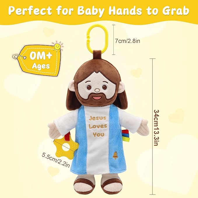 11.8" Jesus Baby Plush Toy Jesus Plushie with Multi-Sensory Accessories for Babies Gift Box for Baptism Baby Shower Easter Decoration