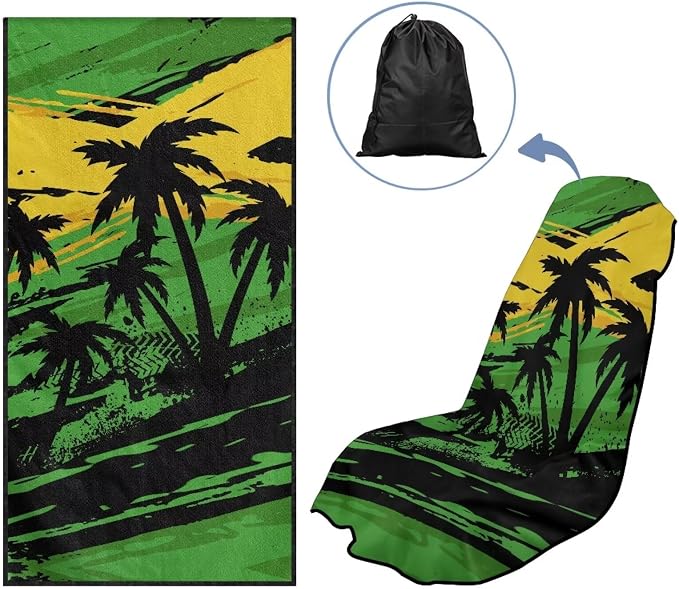INSTANTARTS Coconut Tree Jamaican Flag Car Seat Cover Protector Sweat Towel Multi-Functional Car Towel