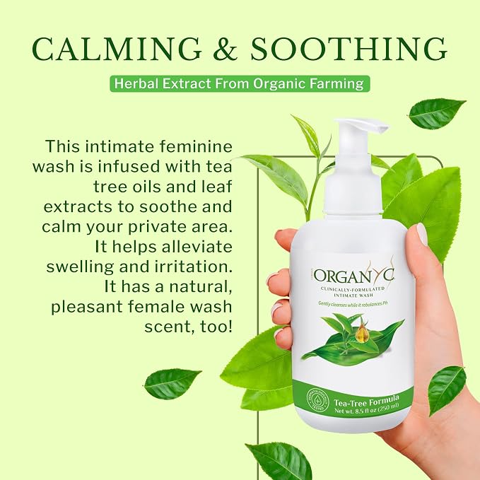 Organyc Feminine Intimate Wash for Sensitive Skin, 250 ml, pH-Balanced Cleanser with Organic Tea Tree & Botanical Extracts