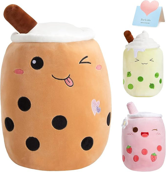 Athoinsu Cute Boba Milk Tea Plush Pillow 20'' Giant Chocolate Kawaii Stuffed Bubble Animal Toy Birthday Christmas Holiday Valentines Gifts for Kids, Girls, Boys