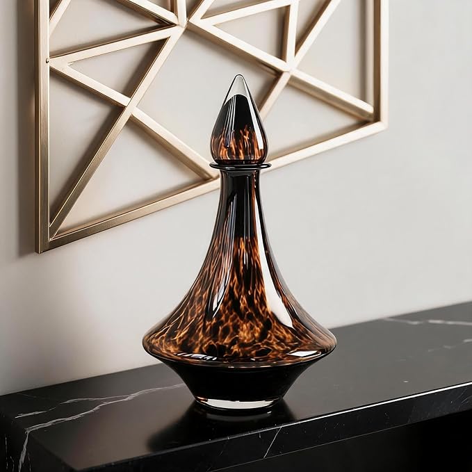 Unique Tortoise Shell Glass Vase, Brown Leopard Textured Decor Vase, Aesthetic Modern Ornament for Home Bedroom Living Room Office, Ideal for Housewarming Gifts and Home Decor Enthusiasts