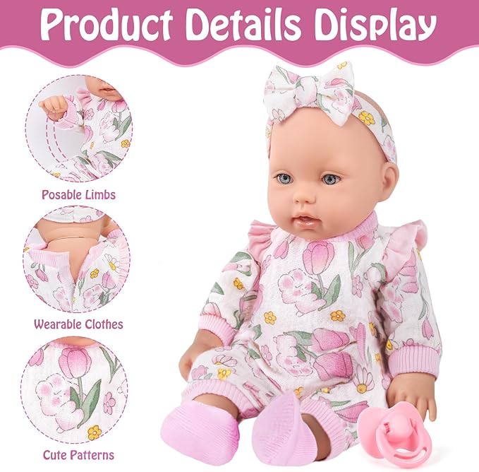 12" Girl Baby Dolls with Doll Clothes and Accessories,First Baby Doll Playset Includes Feeding Bottle,Pacifier Gift Idea for Toddler 3 Ages and Up