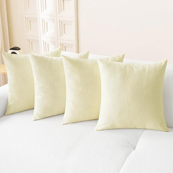 CaliTime Decorative Couch Throw Pillow Covers 18 X 18 Inches Beige | Pack of 4, Cozy Chenille Cushion Cases for Sofa Bed Living Room Farmhouse Home