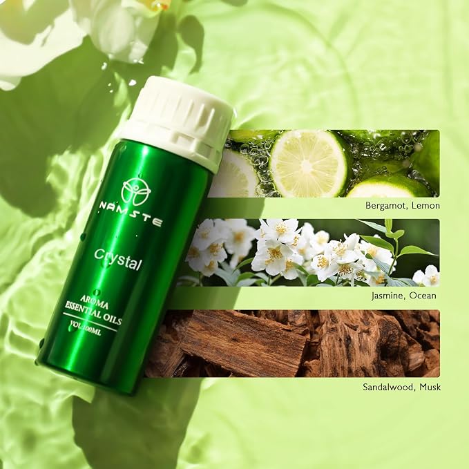 Diffuser Essential Oil Bergamot, Sea Breeze,Sandalwood,Jasmine Blend | Crystal-3.38 Fl Oz for Aroma Diffusers, Bedroom Humidifiers